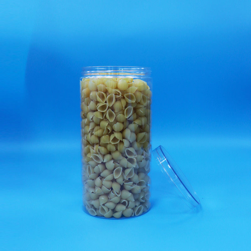 खाद्य ग्रेड स्पष्ट पीईटी सिलेंडर गोल प्लास्टिक कैंडी कुकी खाद्य जार पेंच स्पष्ट टोपी