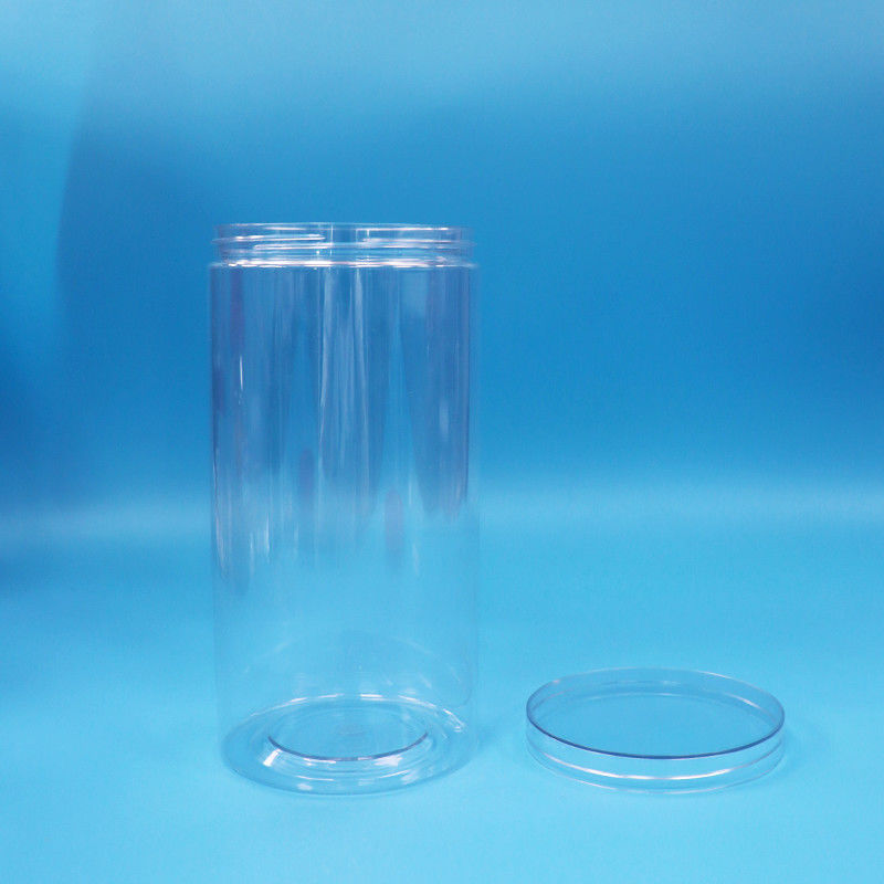 खाद्य ग्रेड स्पष्ट पीईटी सिलेंडर गोल प्लास्टिक कैंडी कुकी खाद्य जार पेंच स्पष्ट टोपी