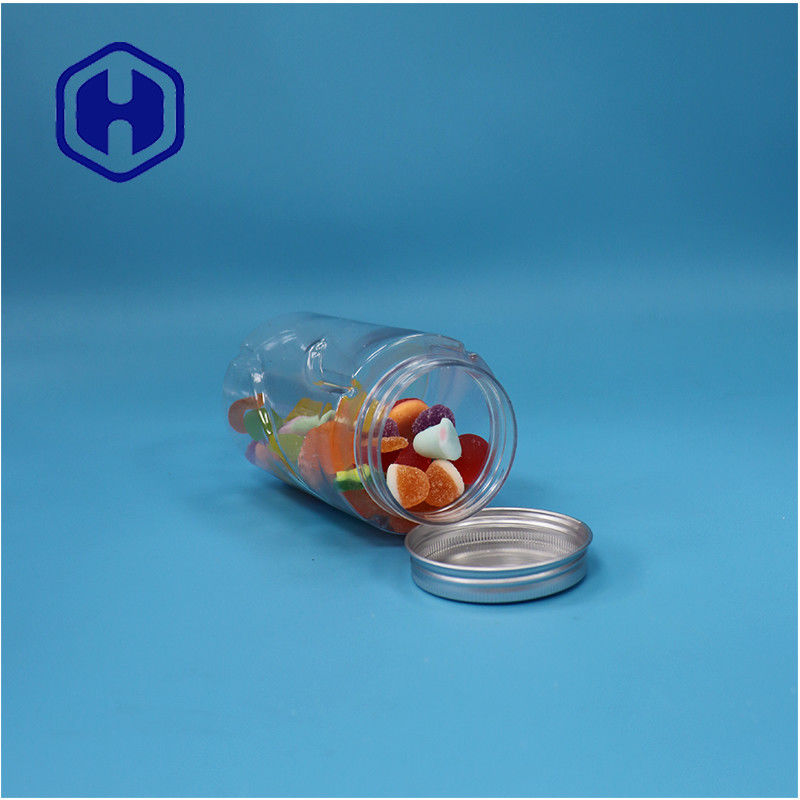 गोल आकार के स्पष्ट पीईटी नट्स मिंट कैंडीज चीनी बेबी फूड जार एल्यूमीनियम शीर्ष ढक्कन