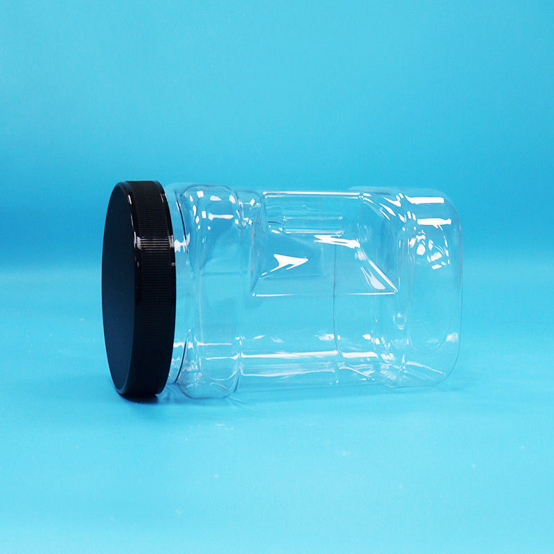 स्पष्ट सूखे फल और नट्स स्क्वायर पीईटी प्लास्टिक ग्रिप जार काले फ्लैट ढक्कन के साथ