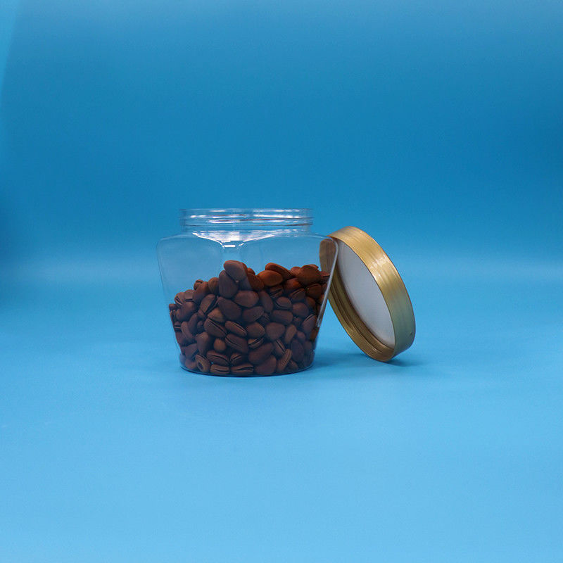 प्लास्टिक पीईटी खाद्य ग्रेड चौड़े मुंह पारदर्शी कुकी कैंडी जार के साथ पेंच फ्लैट ढक्कन