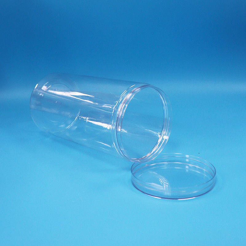 स्पष्ट पीईटी सिलेंडर गोल खाद्य ग्रेड प्लास्टिक कैंडी कुकीज़ खाद्य जार पेंच स्पष्ट टोपी