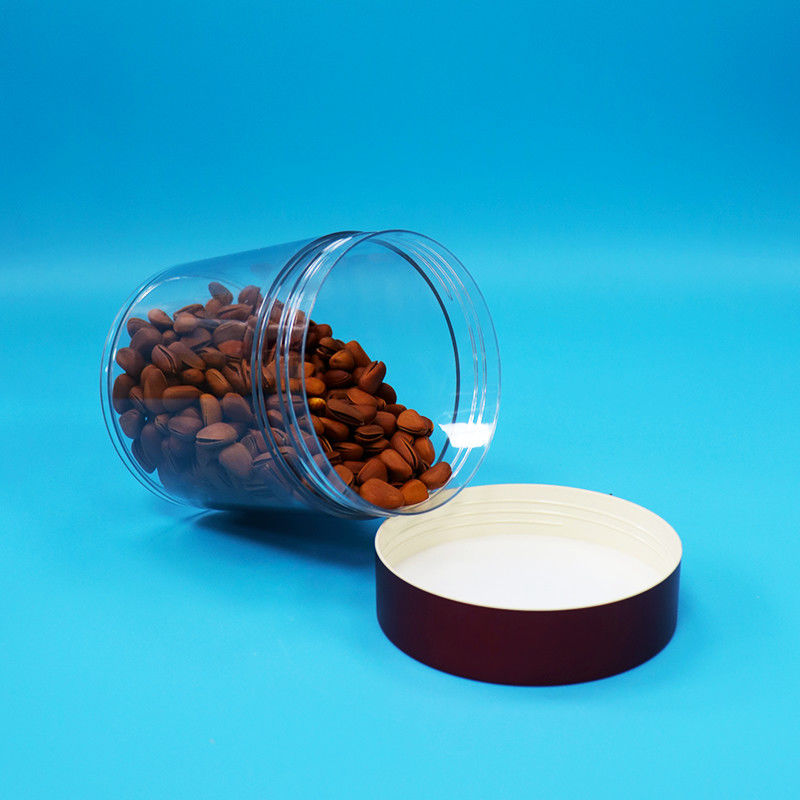 बीपीए मुक्त कैंडी कुकी नट्स खाद्य ग्रेड पीईटी पारदर्शी प्लास्टिक जार पेंच लाल ढक्कन