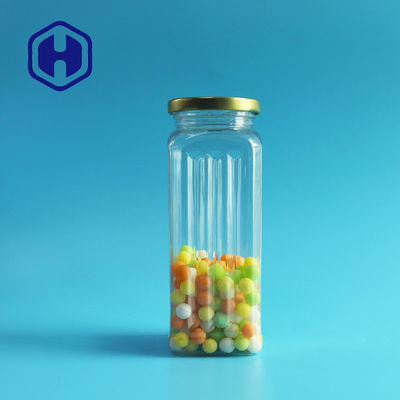 पारदर्शी पीईटी प्लास्टिक जार डॉग ट्रीट फूड पैकेजिंग स्क्वायर टिनप्लेट मेटल लिड