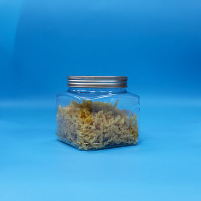 खाद्य ग्रेड कैंडी खाद्य स्नैक पीईटी पारदर्शी वर्ग प्लास्टिक पकड़ जार एल्यूमीनियम ढक्कन