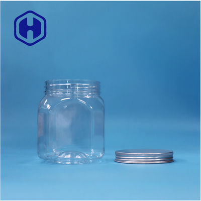 बहुभुज आकार का स्पष्ट प्लास्टिक कुकीज़ रॉक कैंडी नट्स चीनी जार एल्यूमीनियम शीर्ष ढक्कन