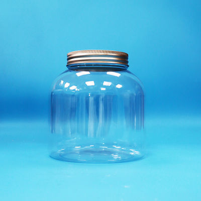 एल्यूमीनियम पेंच ढक्कन के साथ पारदर्शी प्लास्टिक पीईटी गोल कैंडी दैनिक खाद्य जार