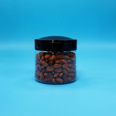 खाद्य ग्रेड छोटे गोल प्लास्टिक भंडारण पारदर्शी जार प्लास्टिक काले पेंच ढक्कन