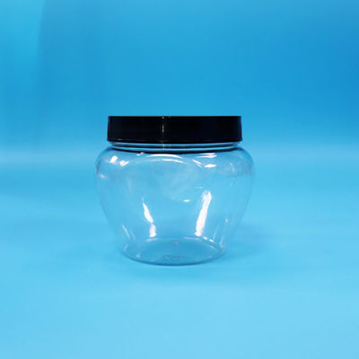 सील पारदर्शी अद्वितीय आकार प्लास्टिक पीईटी कैंडी खाद्य कुकी जार काले प्लास्टिक ढक्कन