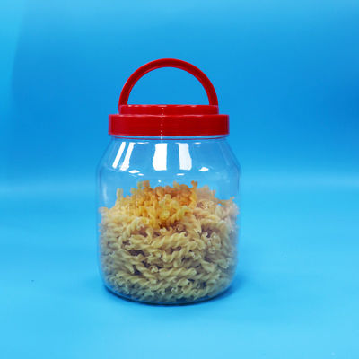 कैंडी कुकी वाइड माउथ पीईटी फूड ग्रेड ट्रांसपेरेंट बेलनाकार जार स्क्रू रेड ढक्कन