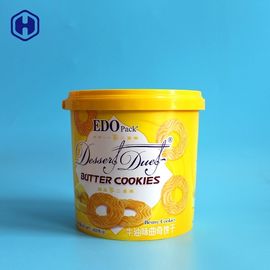 क्रीम बिस्किट IML बाल्टी कस्टम येलो खाली प्लास्टिक सिलेंडर कंटेनर