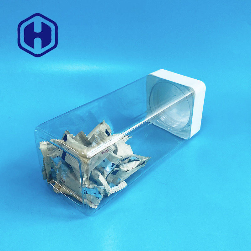 लाइनर लीक प्रूफ के साथ 1140 मिली स्क्वायर प्लास्टिक जार स्क्रू टॉप स्वीट्स बार्स फूड ग्रेड