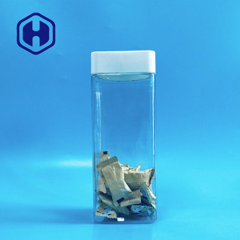 लाइनर लीक प्रूफ के साथ 1140 मिली स्क्वायर प्लास्टिक जार स्क्रू टॉप स्वीट्स बार्स फूड ग्रेड