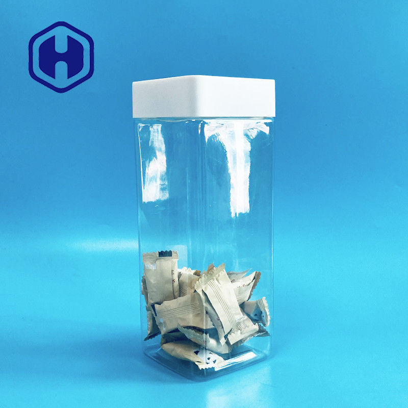 लाइनर लीक प्रूफ के साथ 1140 मिली स्क्वायर प्लास्टिक जार स्क्रू टॉप स्वीट्स बार्स फूड ग्रेड