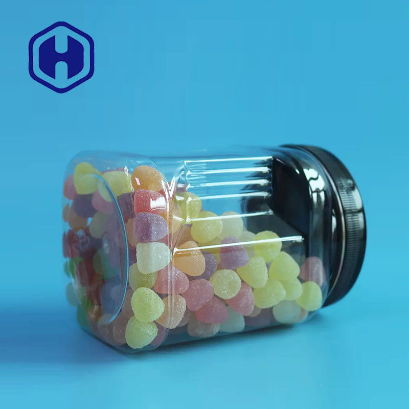 स्टैकेबल मेसन पीईटी स्क्वायर क्लियर प्लास्टिक ग्रिप जार राउंड लिड्स कुकी फूड पैकिंग के साथ