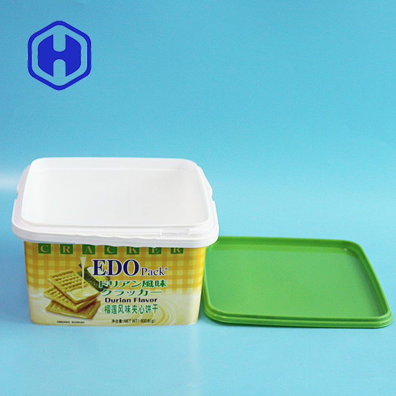 लक्जरी सजावटी IML कंटेनर प्लास्टिक क्रिसमस पनीर बिस्किट पैकेजिंग क्रैकर्स बॉक्स