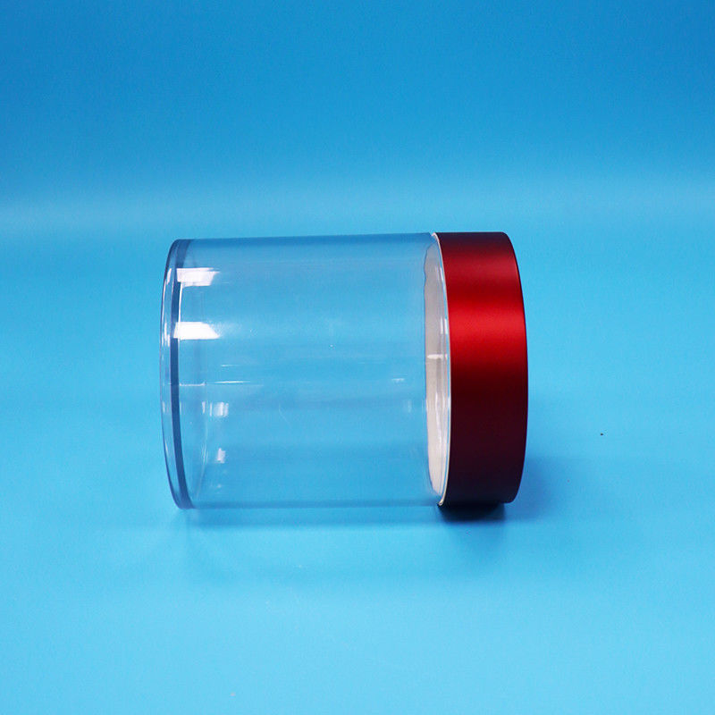 खाद्य ग्रेड कैंडी कुकी डिब्बाबंद अंजीर पारदर्शी पीईटी प्लास्टिक गोल जार पेंच लाल ढक्कन