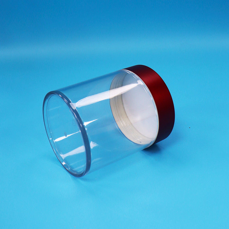 खाद्य ग्रेड कैंडी कुकी डिब्बाबंद अंजीर पारदर्शी पीईटी प्लास्टिक गोल जार पेंच लाल ढक्कन