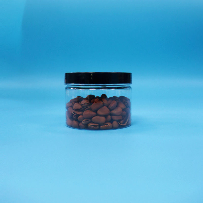 पारदर्शी गोल मुंह के आकार पीईटी प्लास्टिक जार के लिए काले चाय बीज खिलौना उपहार कैंडी Cooike
