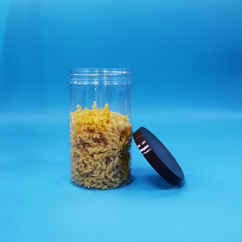 प्लास्टिक पारदर्शी पीईटी स्नैक्स खाद्य मीठे नट्स जार काले सामान्य पेंच शीर्ष टोपी के साथ