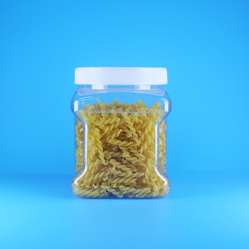 पारदर्शी स्क्वायर पीईटी स्क्रू फ्लैट ढक्कन प्लास्टिक ग्रिप जार स्पंज फिंगर्स बिस्कुट के लिए