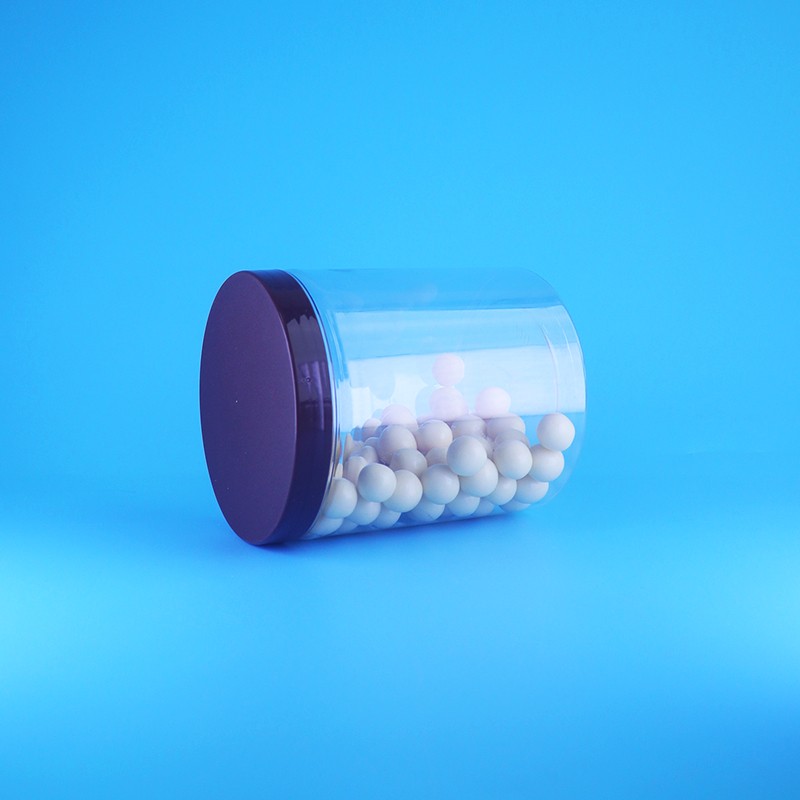 खाद्य ग्रेड एयरटाइट लंबा गोल स्पष्ट पीईटी प्लास्टिक स्वीट ड्राई फूड जार स्क्रू फ्लैट ढक्कन