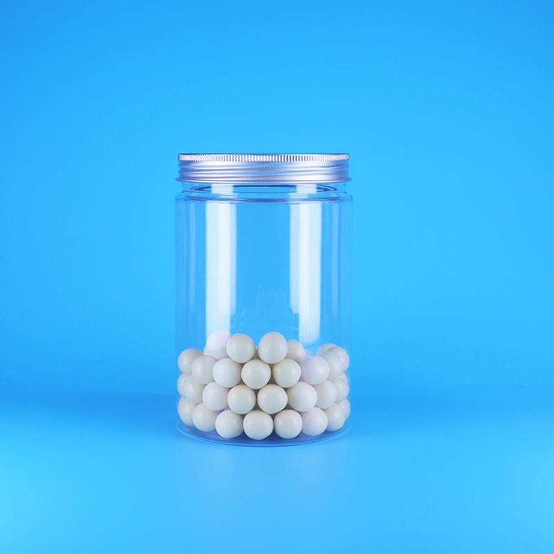 पारदर्शी चौड़े मुंह वाला पीईटी प्लास्टिक बेबी फूड कैंडी लंबा गोल जार एल्यूमीनियम फ्लैट ढक्कन