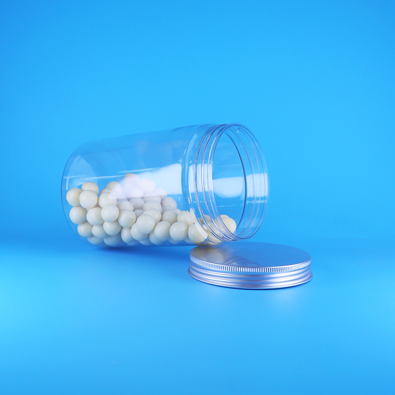 पारदर्शी चौड़े मुंह वाला पीईटी प्लास्टिक बेबी फूड कैंडी लंबा गोल जार एल्यूमीनियम फ्लैट ढक्कन