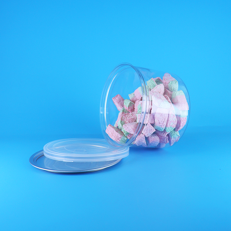 प्लास्टिक पारदर्शी पीईटी गोल आसान ओपन ढक्कन खाद्य कैंडी कुकीज़ नाश्ता चाय के लिए
