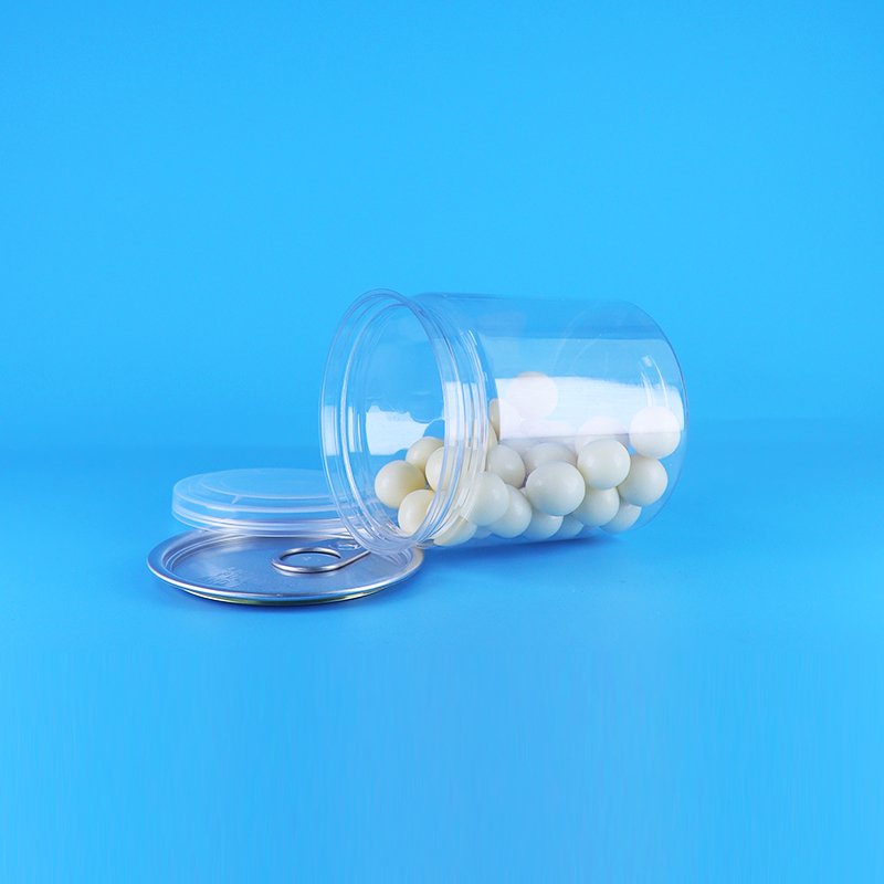 लीक प्रूफ आसान खुला ढक्कन स्पष्ट गोल स्नैक कैंडी पीईटी प्लास्टिक डिब्बे खाद्य पैकिंग