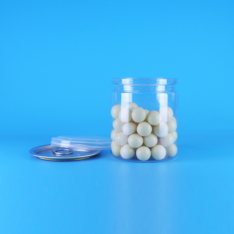 लीक प्रूफ आसान खुला ढक्कन स्पष्ट गोल स्नैक कैंडी पीईटी प्लास्टिक डिब्बे खाद्य पैकिंग