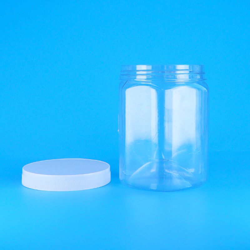 षट्कोणीय आकार का स्पष्ट पीईटी प्लास्टिक कुकीज़ पेकान सूखे फ्रेंच फ्राइज़ जार सफेद सपाट ढक्कन