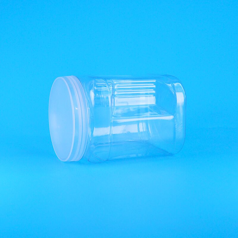 स्क्वायर क्लियर पालतू प्लास्टिक भंडारण पकड़ भालू बिस्किट दूध दिनांक क्रैनबेरी कुकीज़ जार