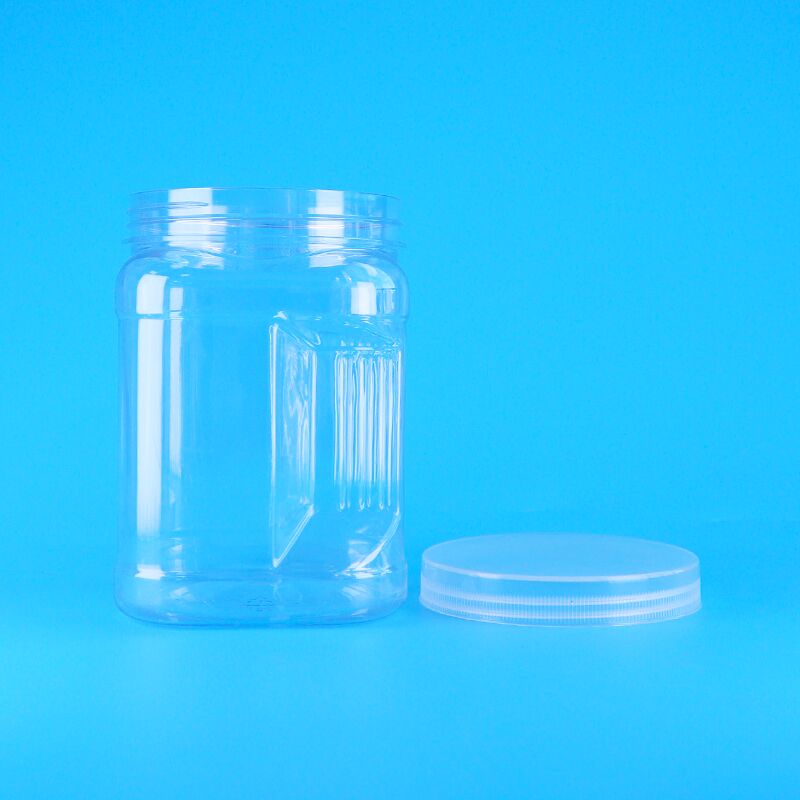 पीईटी स्क्वायर क्लियर स्क्रू ढक्कन प्लास्टिक भंडारण पकड़ काले चावल गेहूं क्रैकर्स जार