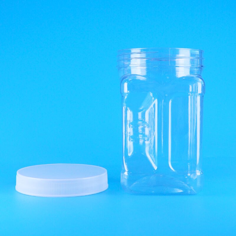 तिल मक्का भरने वाले बिस्कुट PET पारदर्शी प्लास्टिक पेंच ढक्कन स्क्वायर ग्रिप जार BPA मुक्त