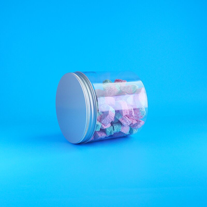 गोल एल्यूमीनियम आसान खुला ढक्कन खाद्य कैंडी कुकीज जैस्मीन चाय प्लास्टिक स्पष्ट पीईटी जार