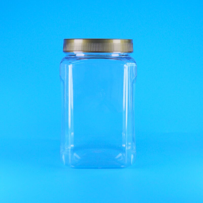 पीईटी चौकोर आकार पारदर्शी ब्राउन ढक्कन प्लास्टिक खाद्य ग्रेड कुकीज़ बादाम सूखे फल जार