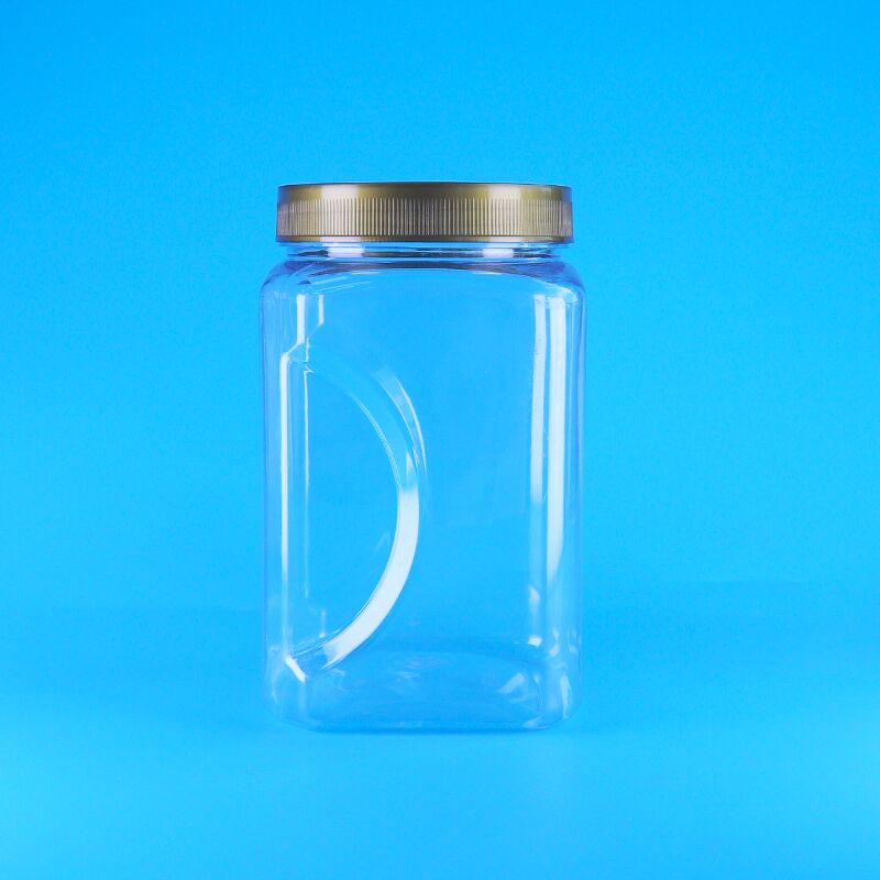 पीईटी चौकोर आकार पारदर्शी ब्राउन ढक्कन प्लास्टिक खाद्य ग्रेड कुकीज़ बादाम सूखे फल जार