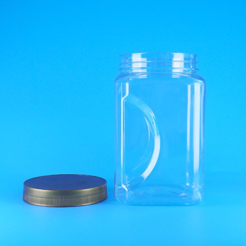 पीईटी चौकोर आकार पारदर्शी ब्राउन ढक्कन प्लास्टिक खाद्य ग्रेड कुकीज़ बादाम सूखे फल जार