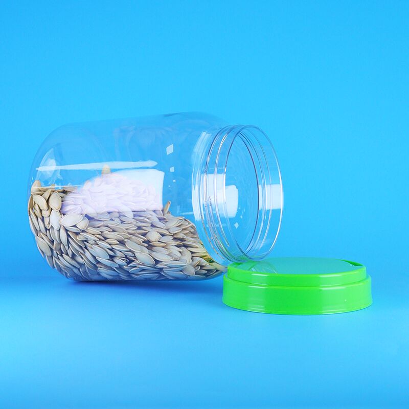 स्क्रू फ्लैट कैप खाद्य लोडिंग स्पष्ट कॉफी कैंडी सूखी खाद्य पीईटी गोल प्लास्टिक जार