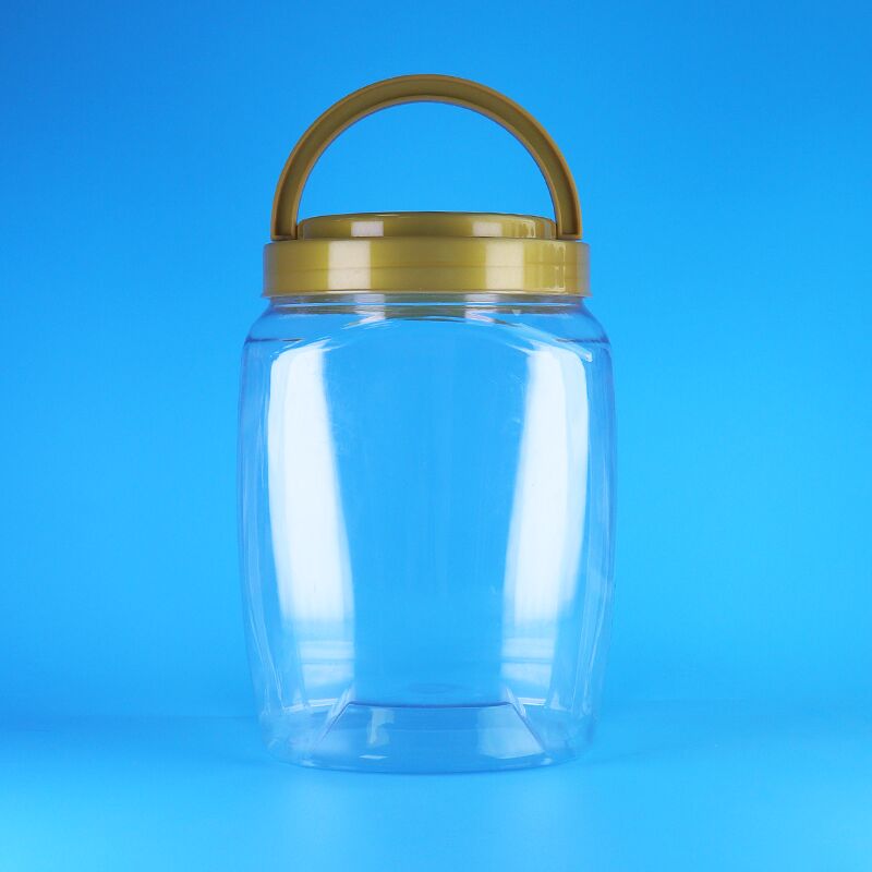 वर्ग आकार हैंडल ढक्कन स्पष्ट प्लास्टिक पीईटी कुकीज सूखी फल नूडल्स भंडारण जार