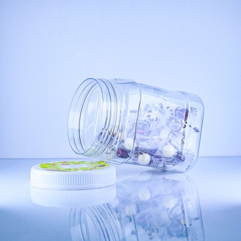 अच्छी तरह से सीलिंग प्लास्टिक पीईटी स्क्वायर शेप ट्रांसपेरेंट जार चीनी याम केक भरने बिस्कुट पेंच ढक्कन