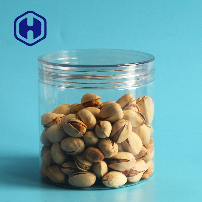 पारदर्शी वायुरोधी प्लास्टिक के डिब्बे मूंगफली चौड़े मुंह वाली पालतू गोल अंगूठी स्क्रू कैप के साथ ईओ खींचो;