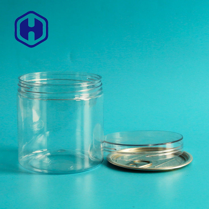 पारदर्शी वायुरोधी प्लास्टिक के डिब्बे मूंगफली चौड़े मुंह वाली पालतू गोल अंगूठी स्क्रू कैप के साथ ईओ खींचो;