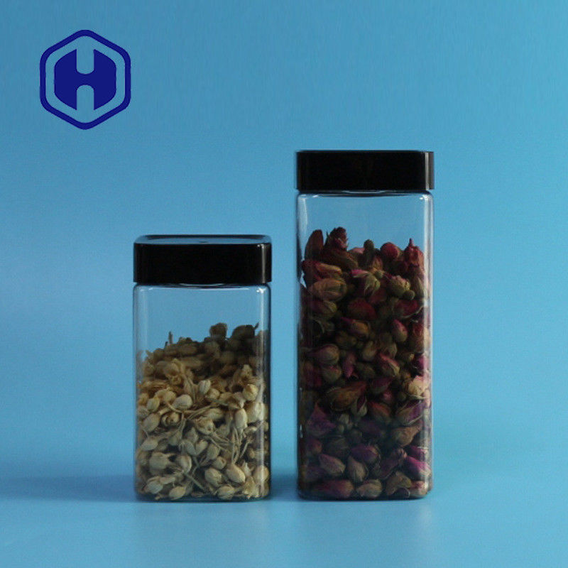 खाली लीक प्रूफ प्लास्टिक जार बिस्कुट चावल पैकेजिंग 555 मिलीलीटर फूड स्क्वायर पीईटी जार साफ़ करें