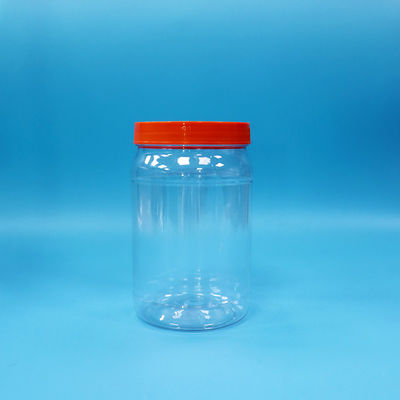 पारदर्शी पीईटी प्लास्टिक गोल खाद्य मिठाई कुकीज़ पैकेजिंग जार लाल रंग पेंच टोपी