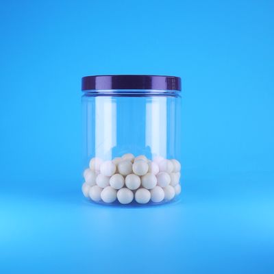 खाद्य ग्रेड एयरटाइट लंबा गोल स्पष्ट पीईटी प्लास्टिक स्वीट ड्राई फूड जार स्क्रू फ्लैट ढक्कन