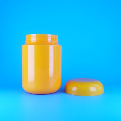 गोल आकार का खाद्य ग्रेड नारंगी प्लास्टिक पीईटी पेंच फ्लैट नारंगी ढक्कन कुकीज़ कैंडी जार