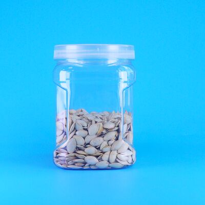 पीईटी स्क्वायर क्लियर स्क्रू ढक्कन प्लास्टिक भंडारण पकड़ काले चावल गेहूं क्रैकर्स जार