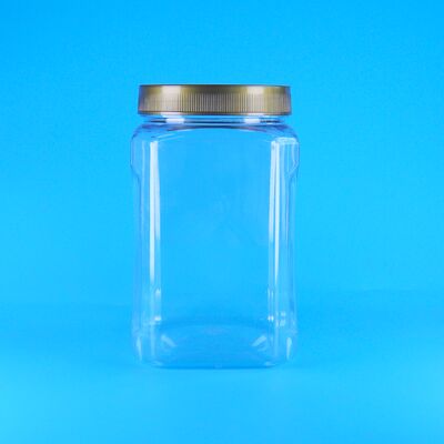 पीईटी चौकोर आकार पारदर्शी ब्राउन ढक्कन प्लास्टिक खाद्य ग्रेड कुकीज़ बादाम सूखे फल जार